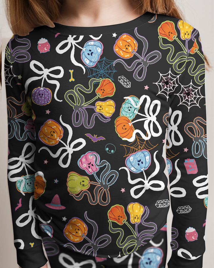 Jack-o'-lantern Coquette Bow Matching Bamboo Two Piece Long Sleeve Pajama Set