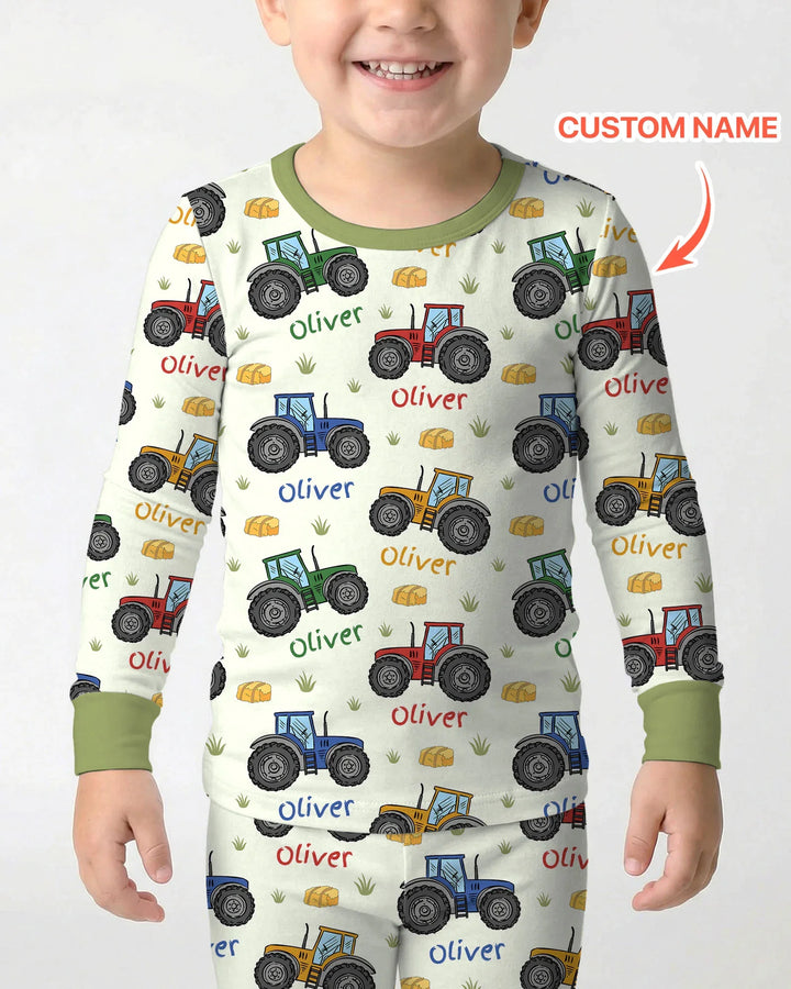 Custom Name A Little Dirt Never Hurt Bamboo Two Piece Long Sleeve Pajama Set