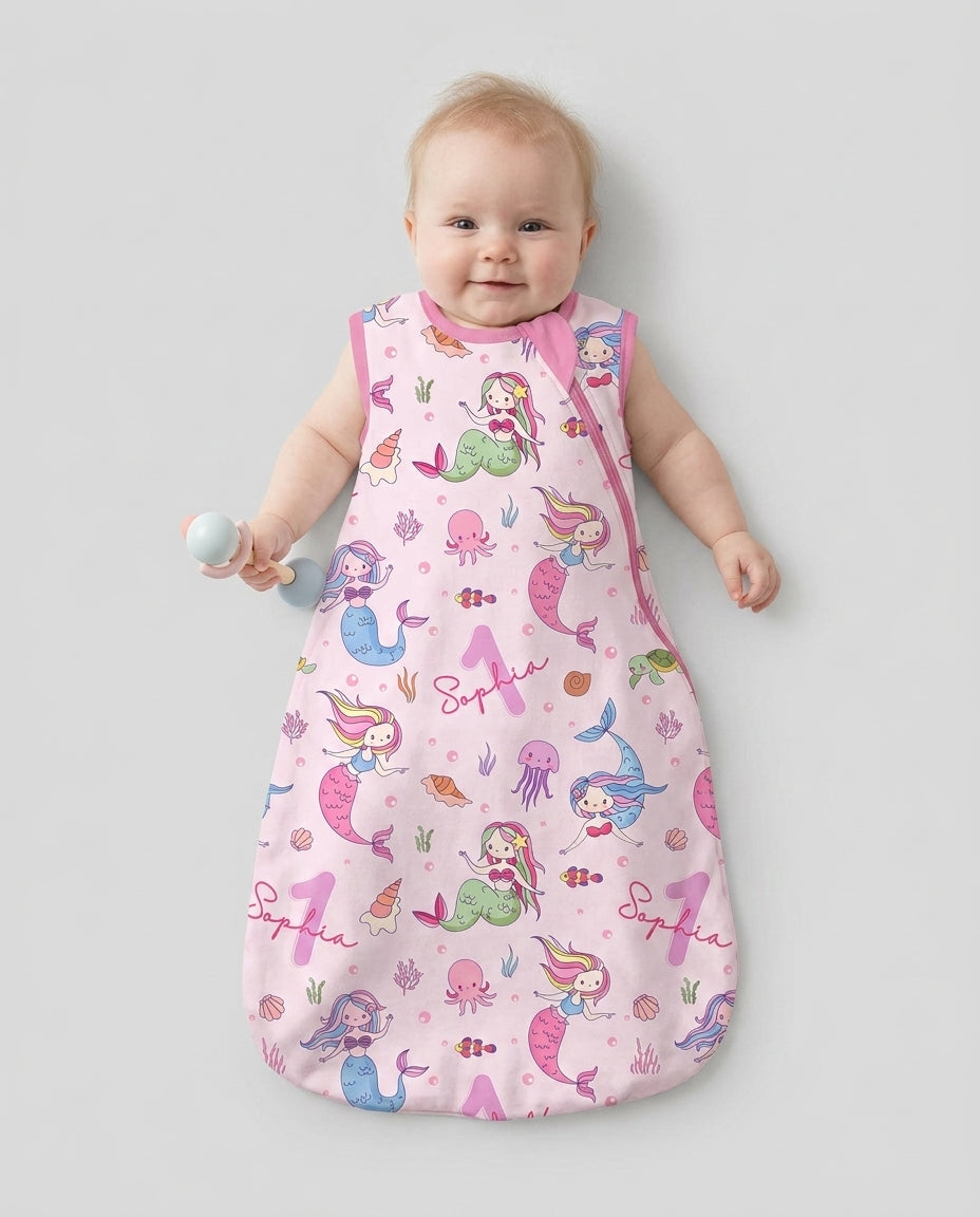 Custom Name Birthday Mermaid Wild One Bamboo Sleep Bag