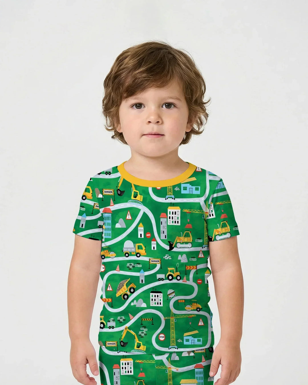 Little Builder Construction Zone Bamboo Two Piece Short Sleeve Shorts Pajama Set