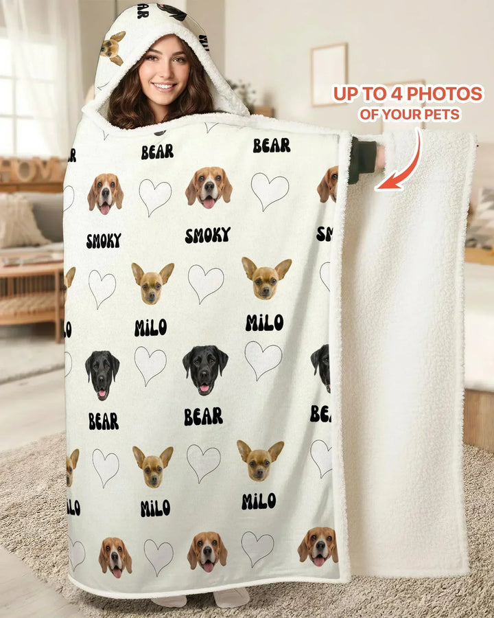 Custom Name and Pet Photos Bamboo Wearable Hooded Blanket