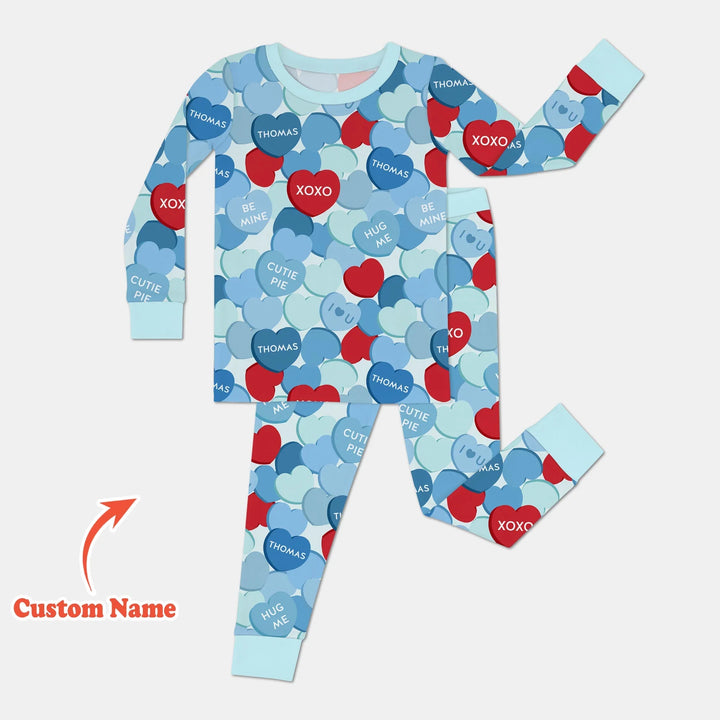 Valentine Candy Crush Family Matching Bamboo Two Piece Long Sleeve Pajama Set