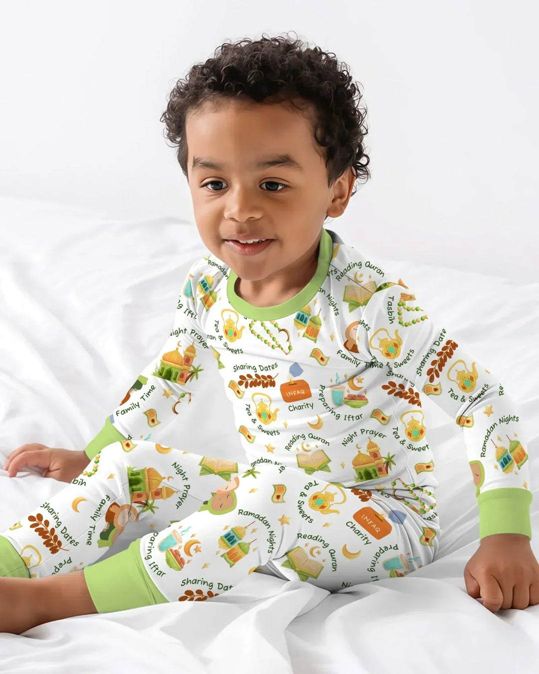Ramadan Mubarak Matching Family Bamboo Two Piece Long Sleeve Pajama Set