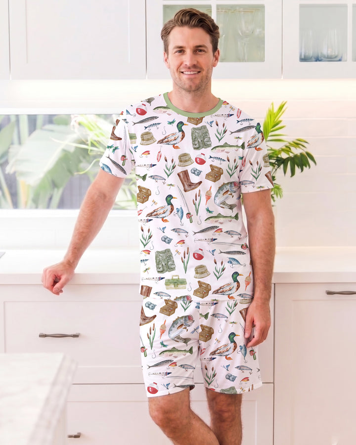 Daddy's Fishing Buddy Daddy& Me Matching Bamboo Men Short Sleeve Short Pajama Set