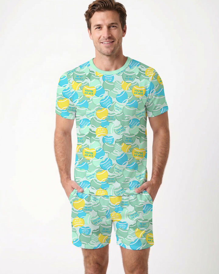 Tennis Candy Family Matching Bamboo Men Short Sleeve Short Pajama Set