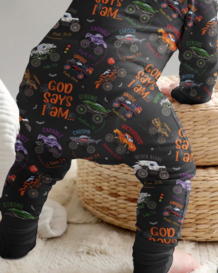 God Says I Am BOY Halloween Monster Truck  Bamboo Convertible Zippy
