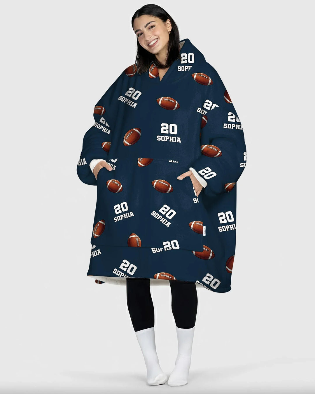 Football Pattern Personalized Bamboo Blanket Hoodie