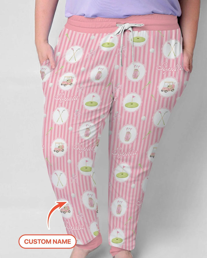 Custom Name Pink Golf Girl Bamboo Women Pajama Set