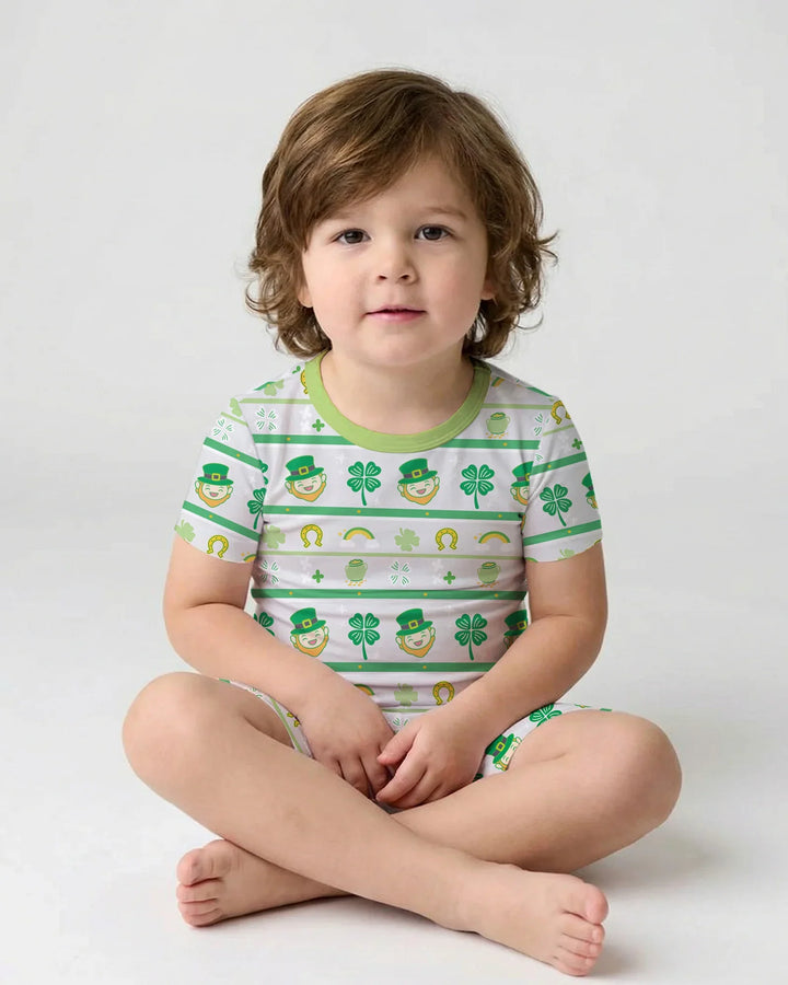 Happy Saint Patrick's Day Bamboo Two Piece Short Sleeve Shorts Pajama Set