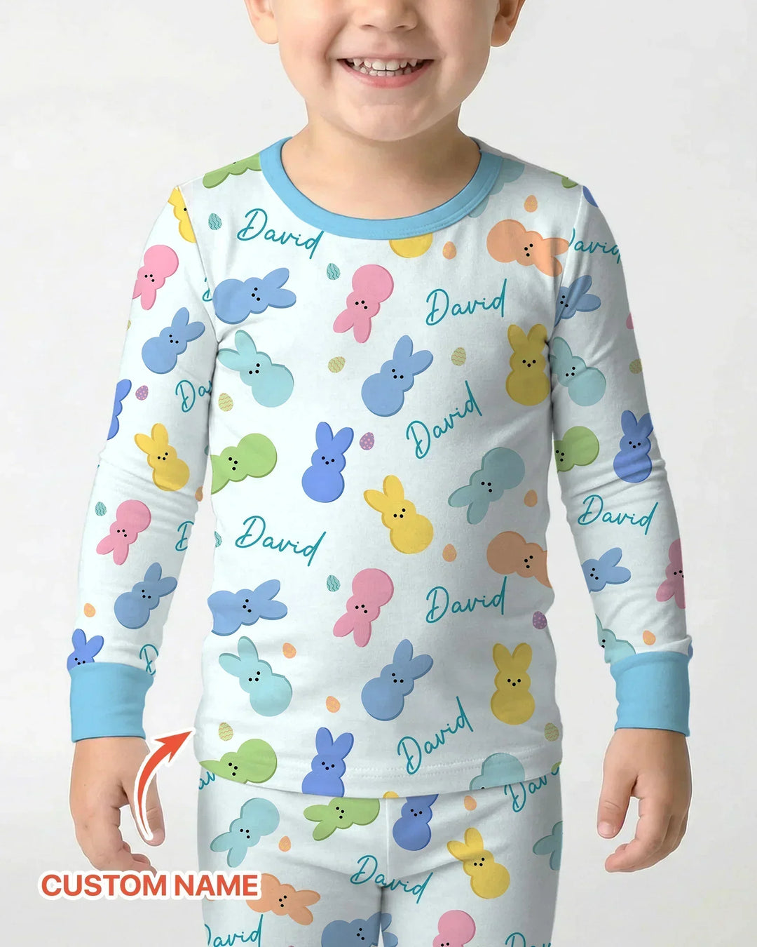 Personalized Easter Bunnies Family Matching Bamboo Two Piece Long Sleeve Pajama Set