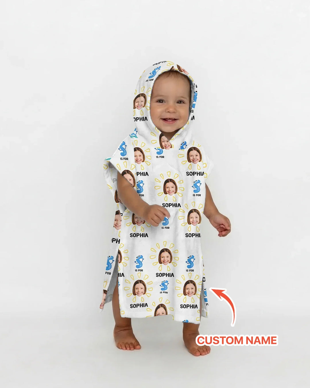 Custom Photo Summer Letter Kid Bamboo Swim Poncho