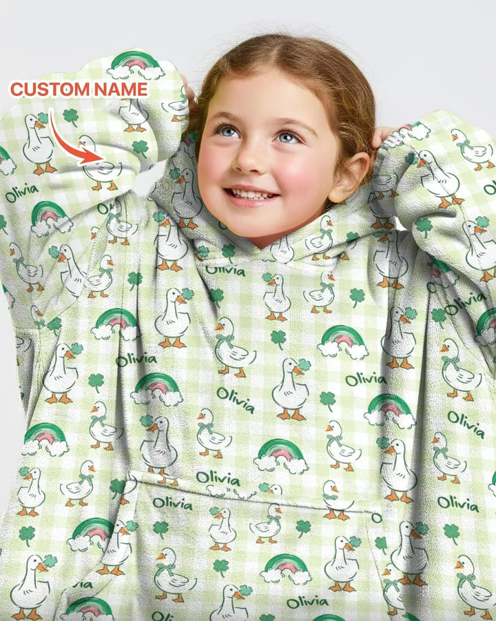 Custom Name Lucky Ducks Bamboo Blanket Hoodie