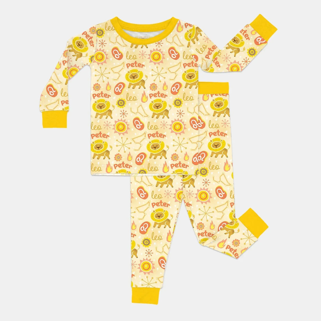Custom Name Zodiac Leo Bamboo Two Piece Long Sleeve Pajama Set