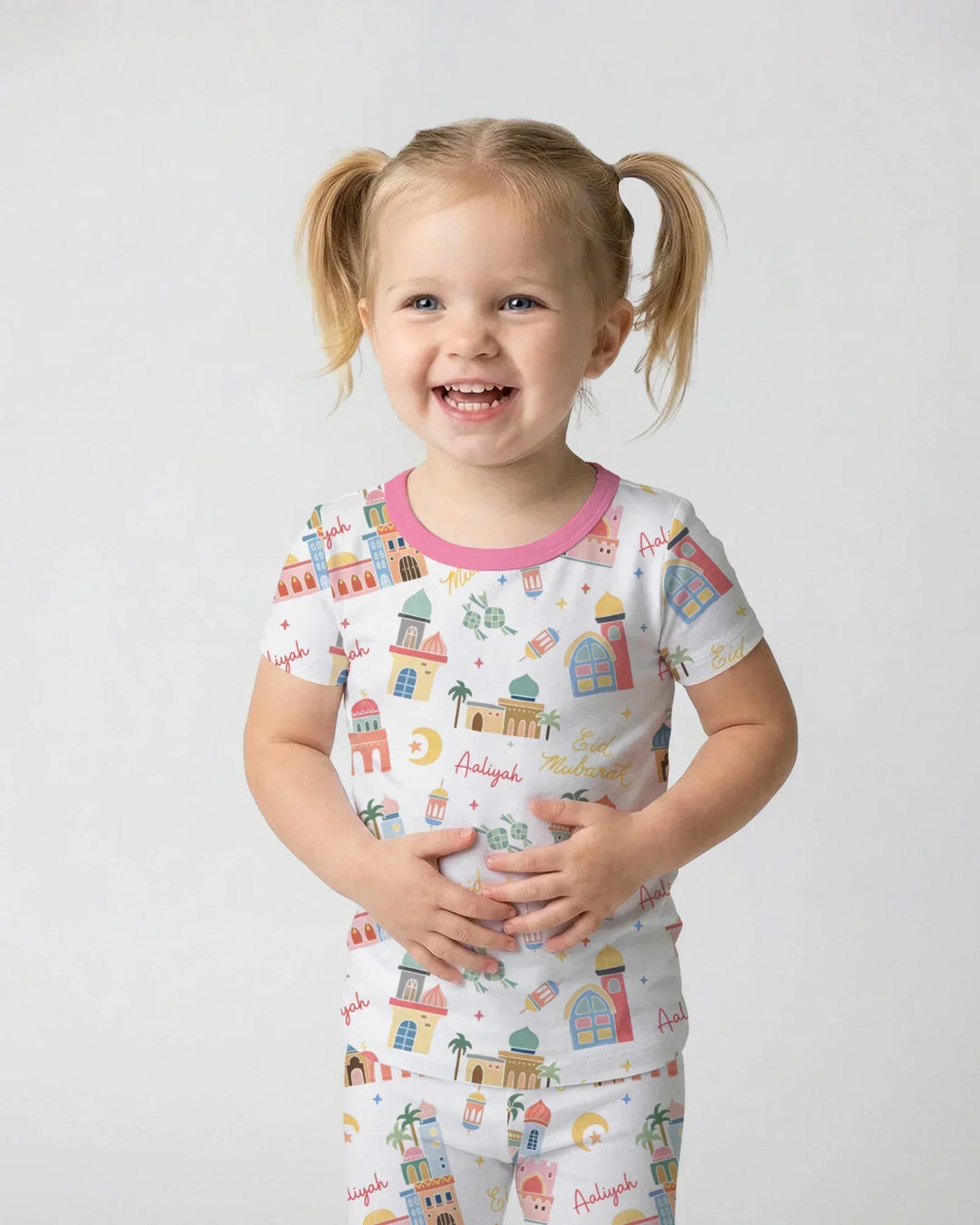 Eid Mubarak Custom Name Bamboo Two Piece Short Sleeve Pajama Set