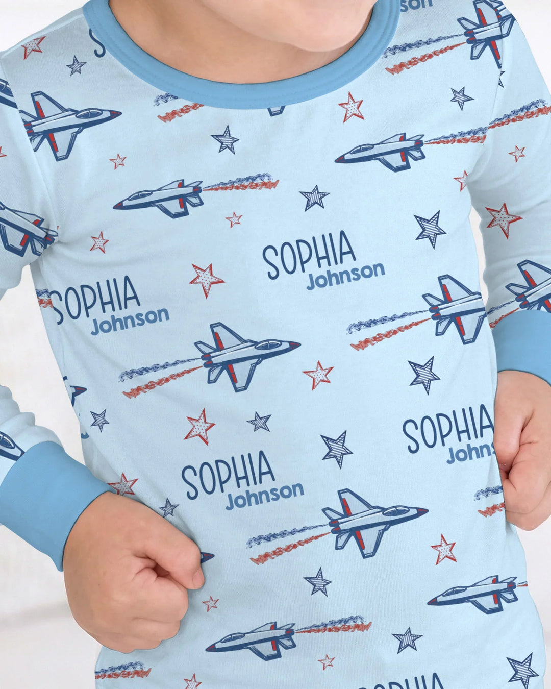 Patriotic American Flag Jet Fighter Bamboo Two Piece Long Sleeve Pajama Set