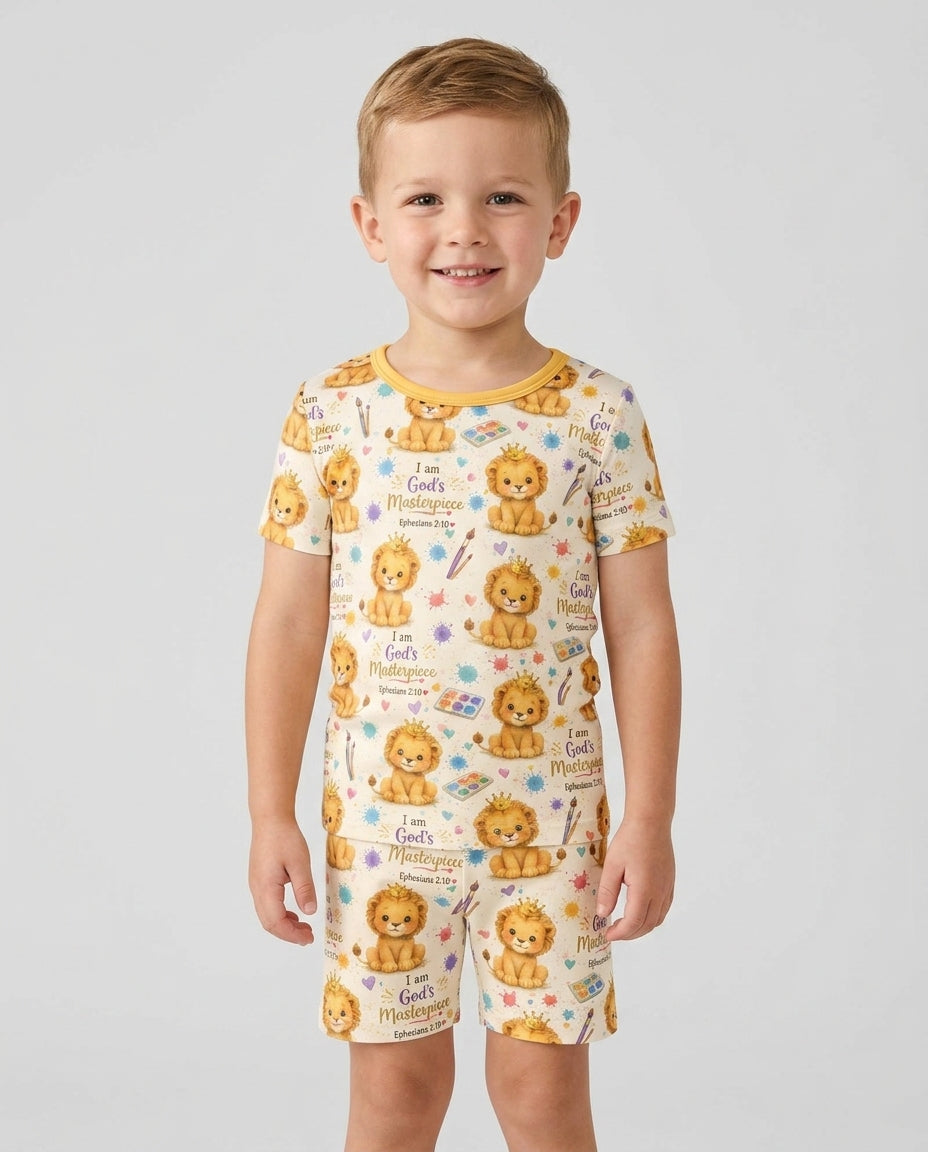 I Am God's Masterpiece Two Piece Short Sleeve Shorts Pajama Set
