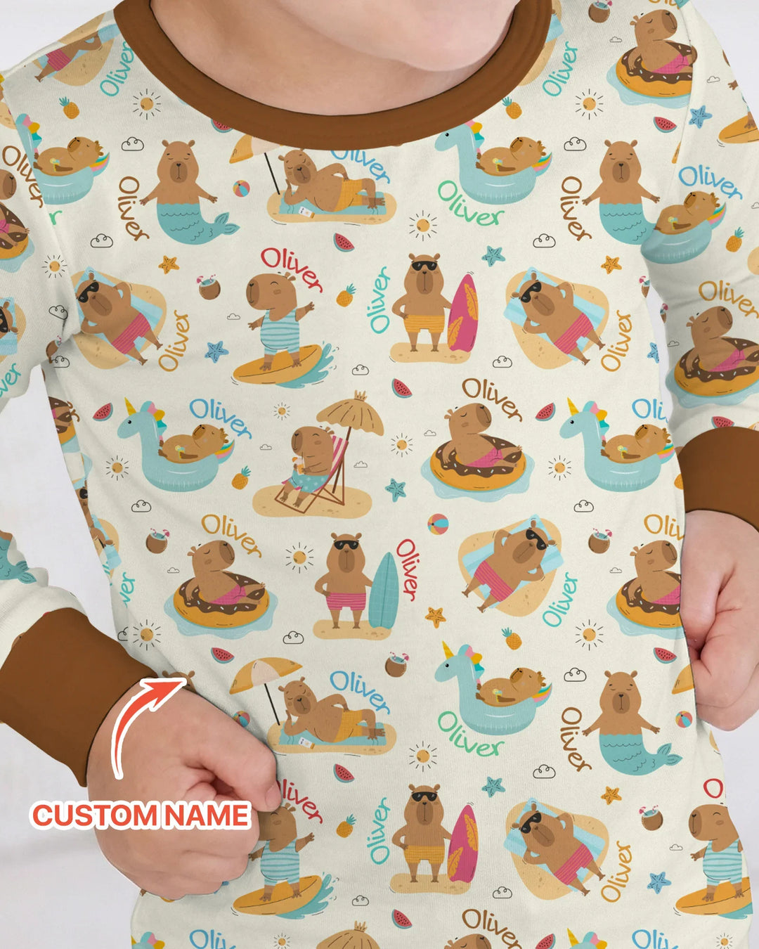 Don't Worry, Be Capy Custom Name Bamboo Two Piece Long Sleeve Pajama Set