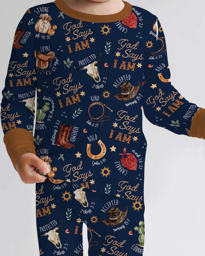 God Says I Am Western Faith Bamboo Two Piece Long Sleeve Pajama Set