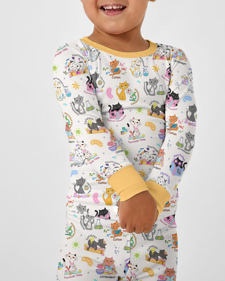 Funny Cat Love Scientist Bamboo Two Piece Long Sleeve Pajama Set