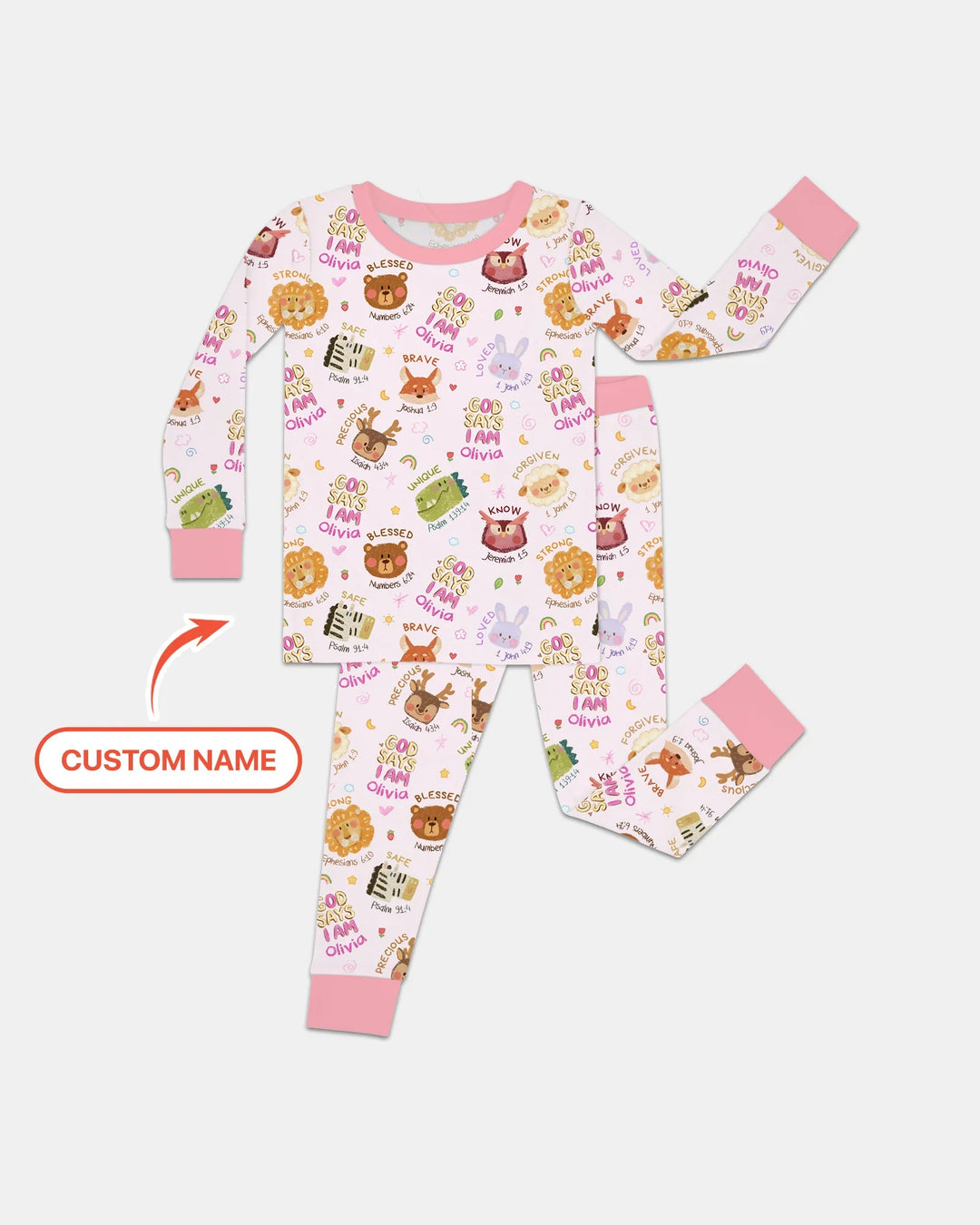 God Says I Am — Little Flock Custom Name Two Piece Long Sleeve Pajama Set