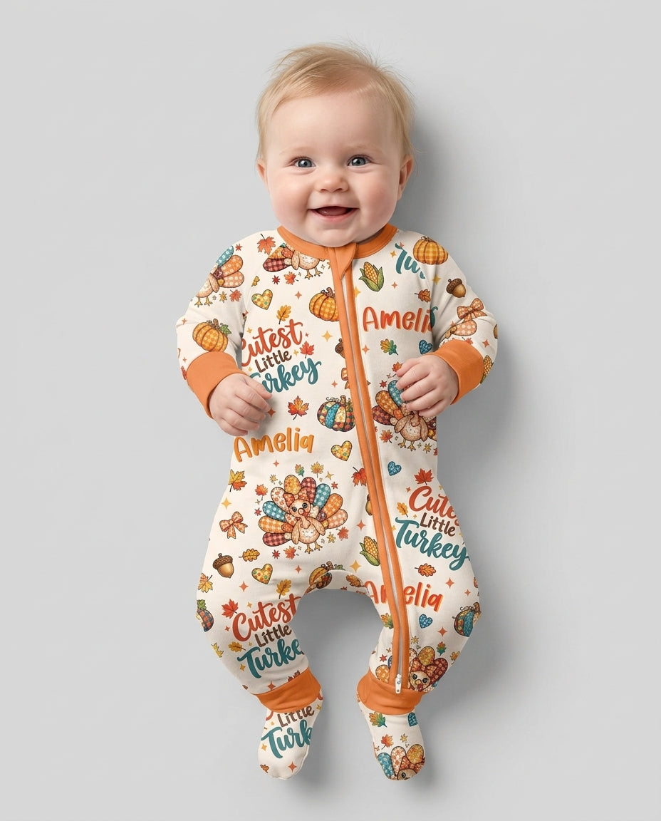 Custom Name Cutest Little Turkey Bamboo Convertible Zippy