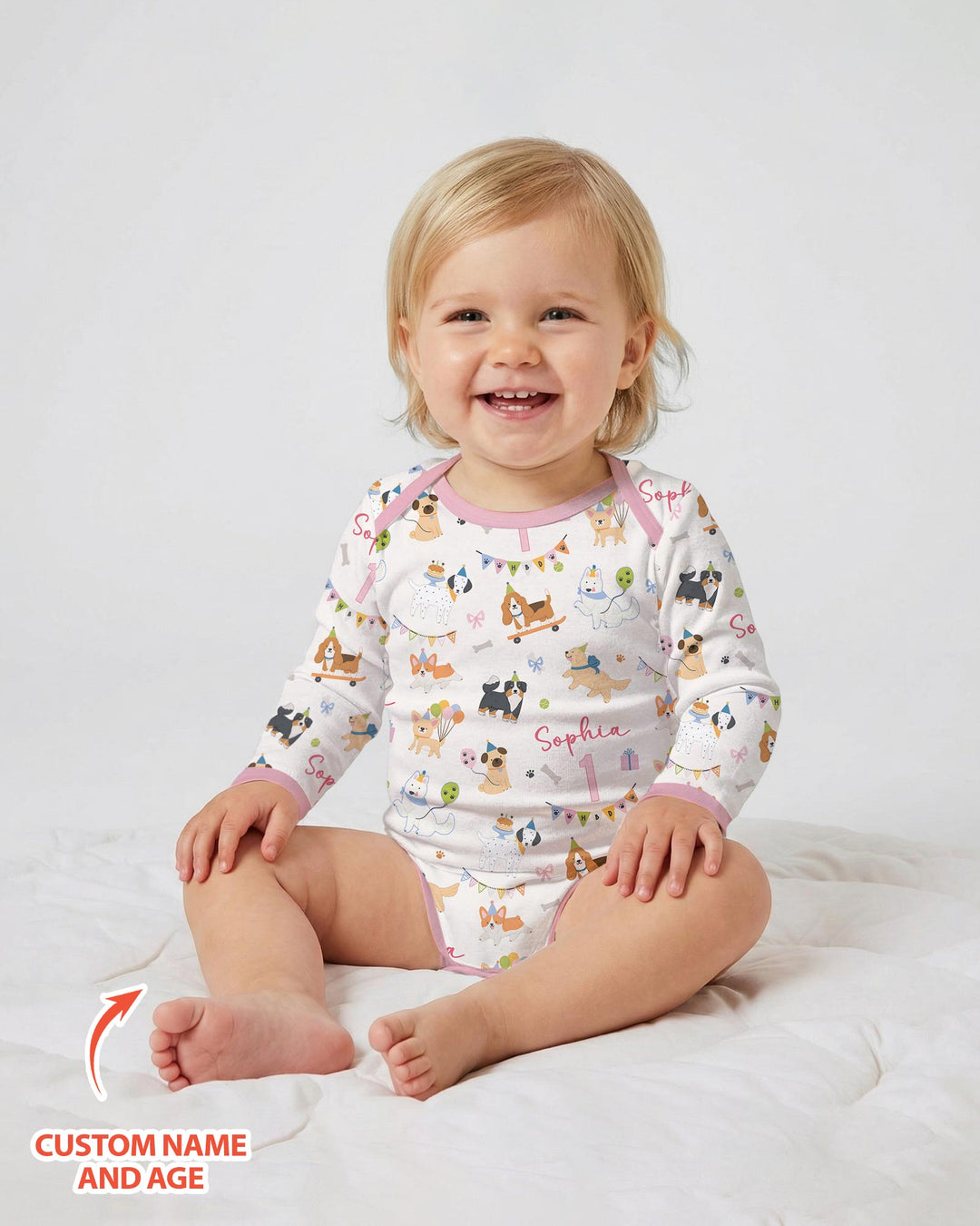 Custom Name Birthday Dogs Party Bamboo Bodysuit