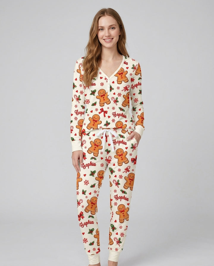Custom Name Gingerbread Bamboo Women Pajama Set