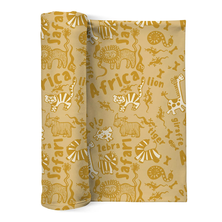 Handdrawn African Animals Bamboo Swaddle Blanket