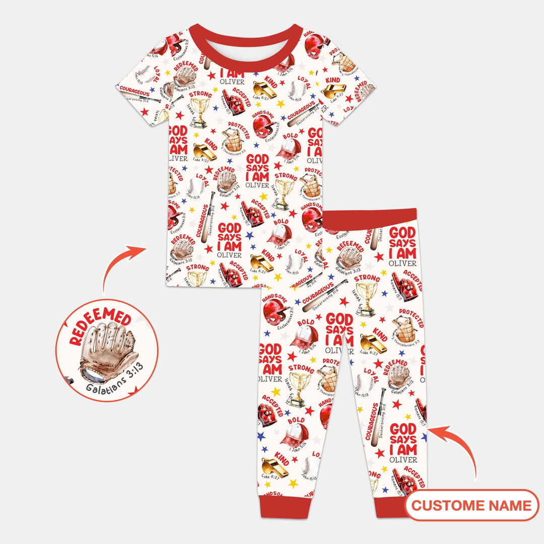 Baseball God Says I Am Custom Name Bamboo Two Piece Short Sleeve Pajama Set