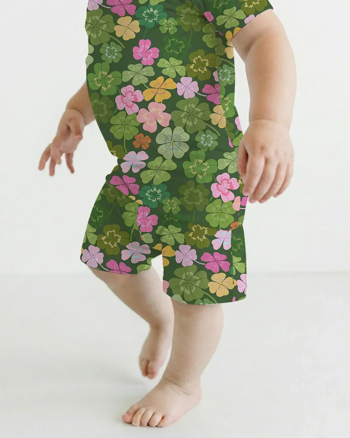 Lucky 4 Leaf Clover Bamboo Two Piece Short Sleeve Shorts Pajama Set
