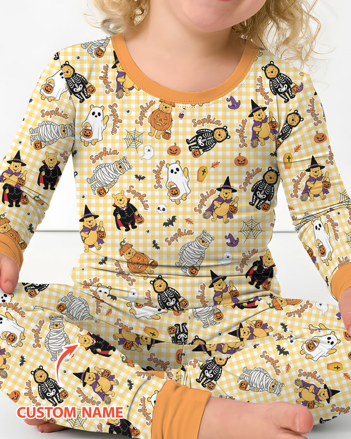 Halloween Bear Custom Name Bamboo Two Piece Long Sleeve Pajama Set