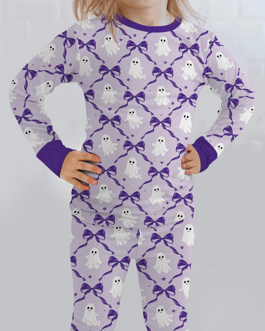 Cute Ghost Boo Coquette Halloween Bamboo Two Piece Long Sleeve Pajama Set