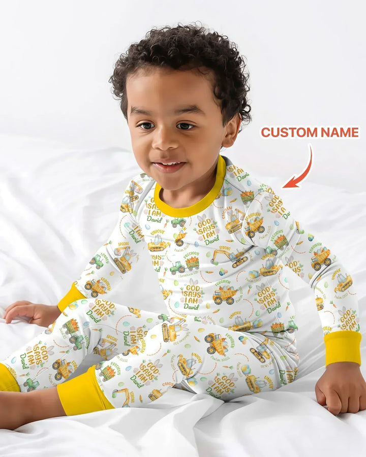 Happy Easter God Says I Am Custom Name Bamboo Two Piece Long Sleeve Pajama Set