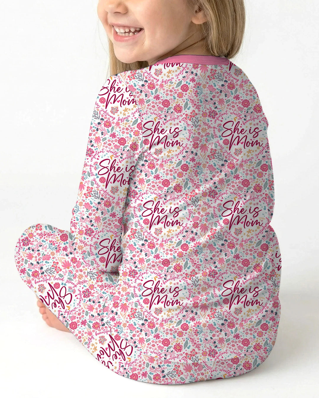She Is Mom Floral Bamboo Two Piece Short Sleeve Pajama Set