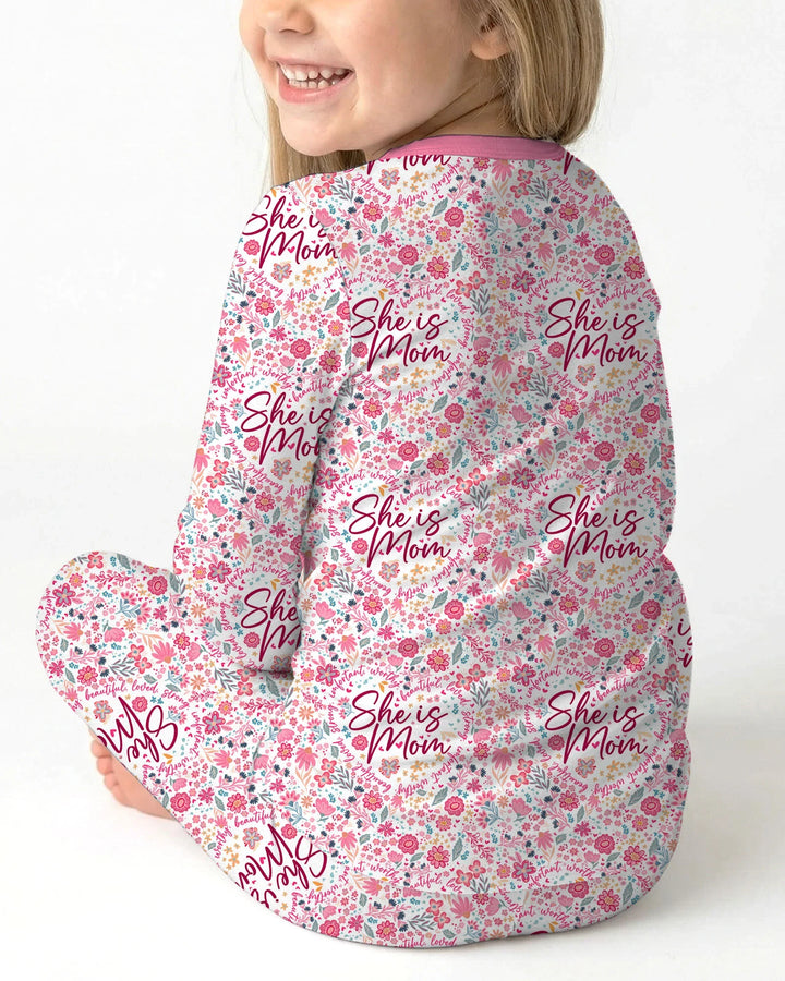 She Is Mom Floral Bamboo Two Piece Short Sleeve Pajama Set