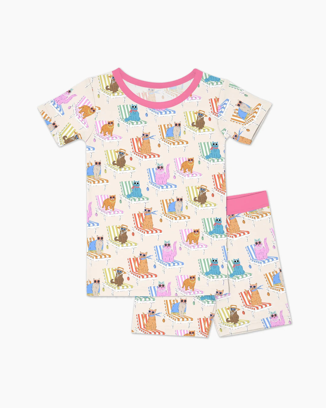 Meow Sunbathing Mommy & Me Matching Bamboo Two Piece Short Sleeve Shorts Pajama Set