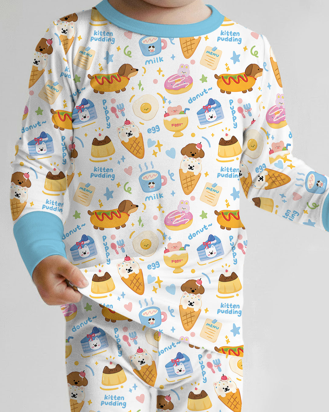 Cute Snack And Puppy Bamboo Two Piece Long Sleeve Pajama Set