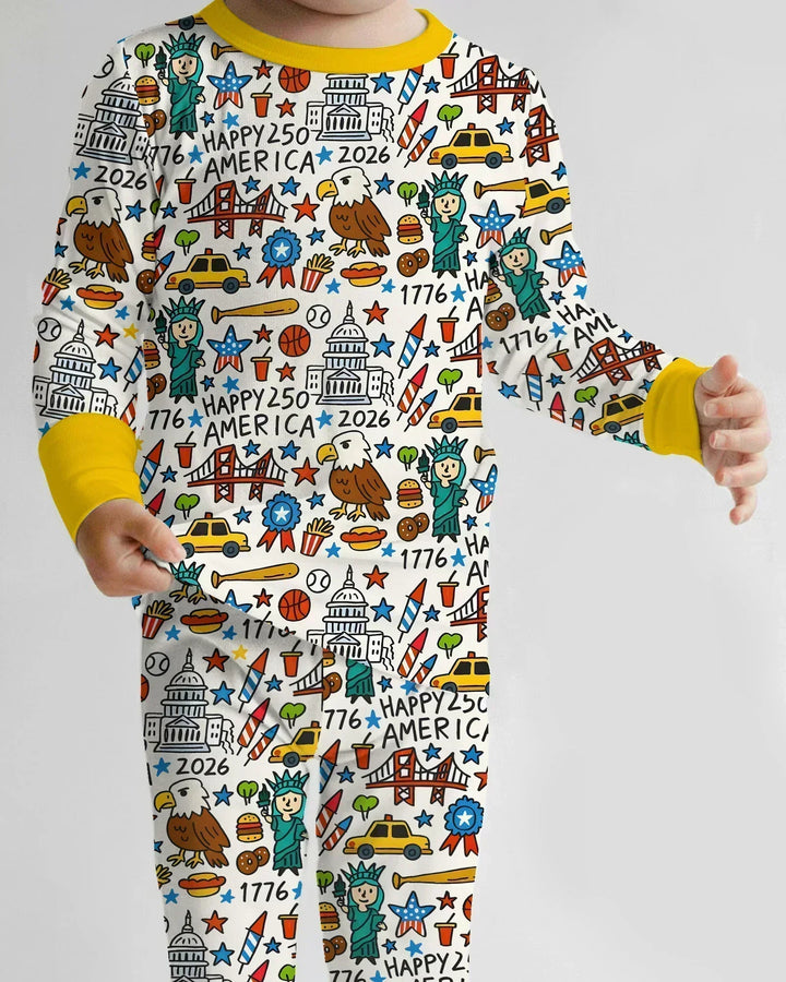 Doodle America 250th Anniversary Family Bamboo Two Piece Long Sleeve Pajama Set