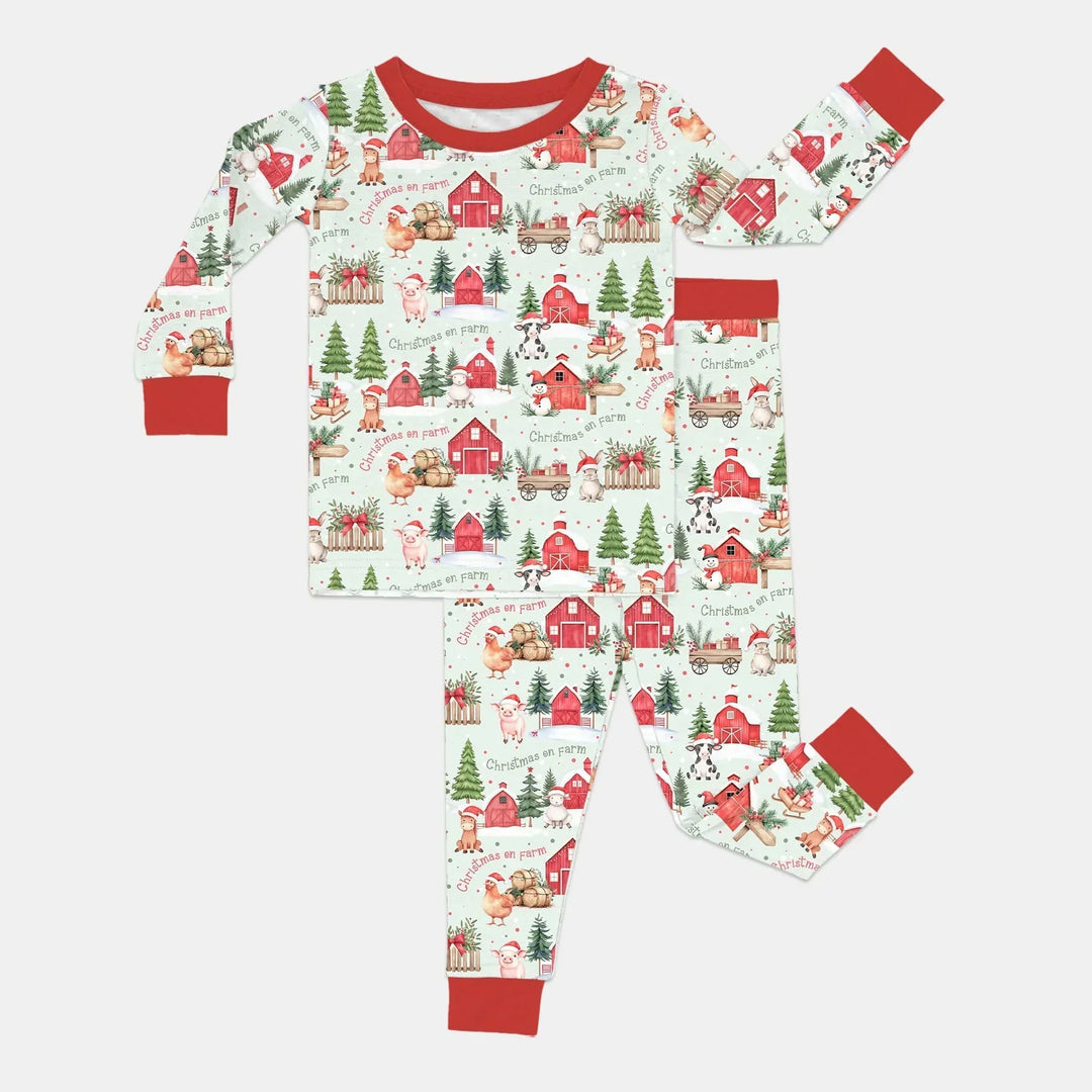 Christmas on Farm Bamboo Two Piece Long Sleeve Pajama Set