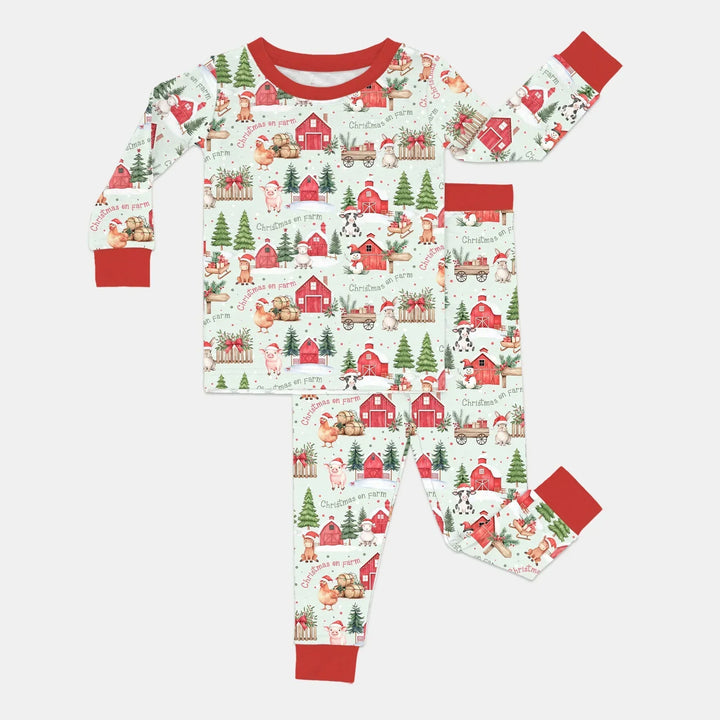 Christmas on Farm Bamboo Two Piece Long Sleeve Pajama Set
