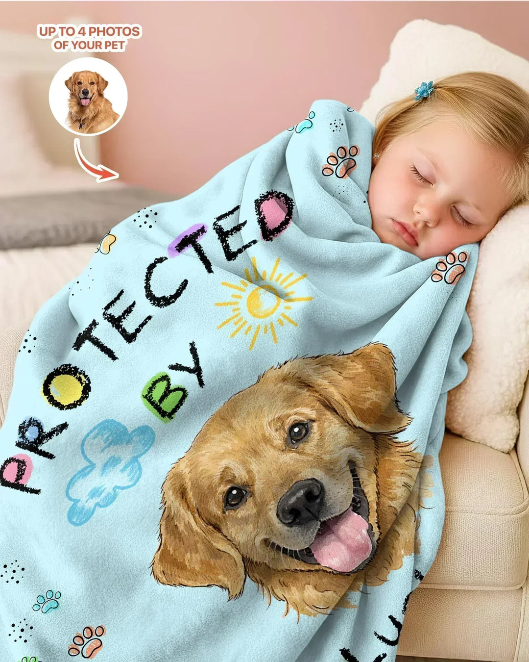 Custom Photo Crayon "Protected By" Bamboo Blanket