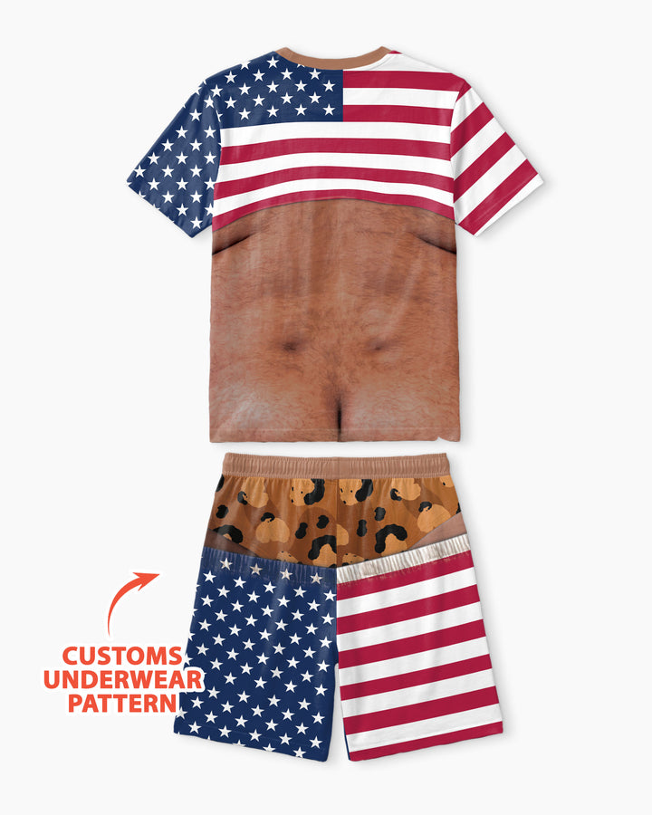 Funny Patriotic Bamboo Men Short Sleeve Short Pajama Set