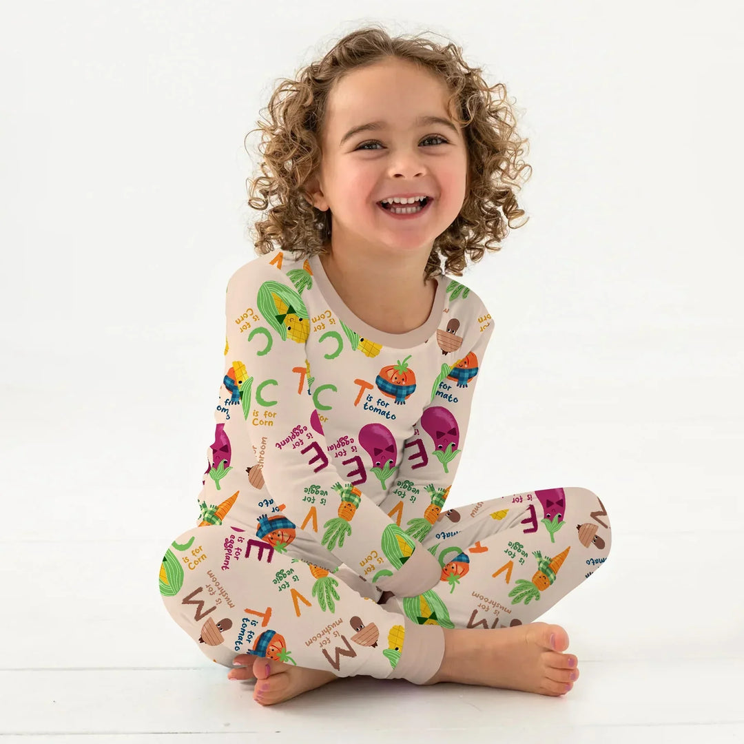 Veggie Letter Bamboo Two Piece Long Sleeve Pajama Set