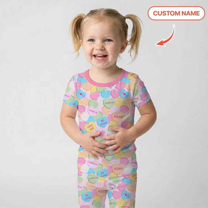 Valentine Candy Crush Family Matching Bamboo Two Piece Short Sleeve Pajama Set