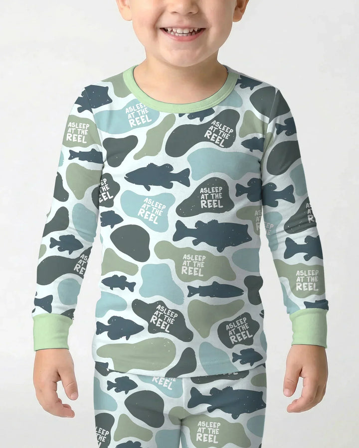 Asleep At The Reel Matching Daddy & Me Bamboo Two Piece Long Sleeve Pajama Set