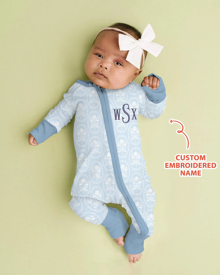 Personalized Floral Embroidered Baby Bamboo Convertible Zippy