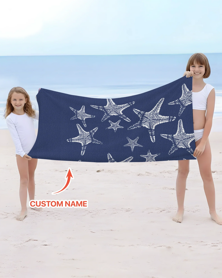 Custom Photo Starfish With Names Bamboo Beach Towel