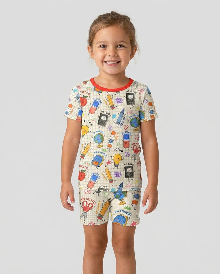 School Squad Custom Name Bamboo Two Piece Short Sleeve Shorts Pajama Set