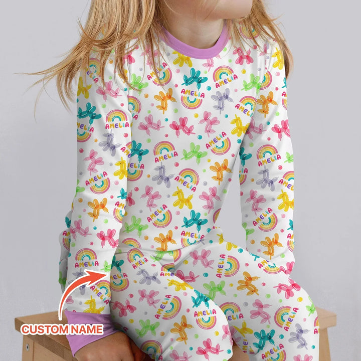 Sweet Balloon Dreams Custom Name Bamboo Two Piece Long Sleeve Pajama Set