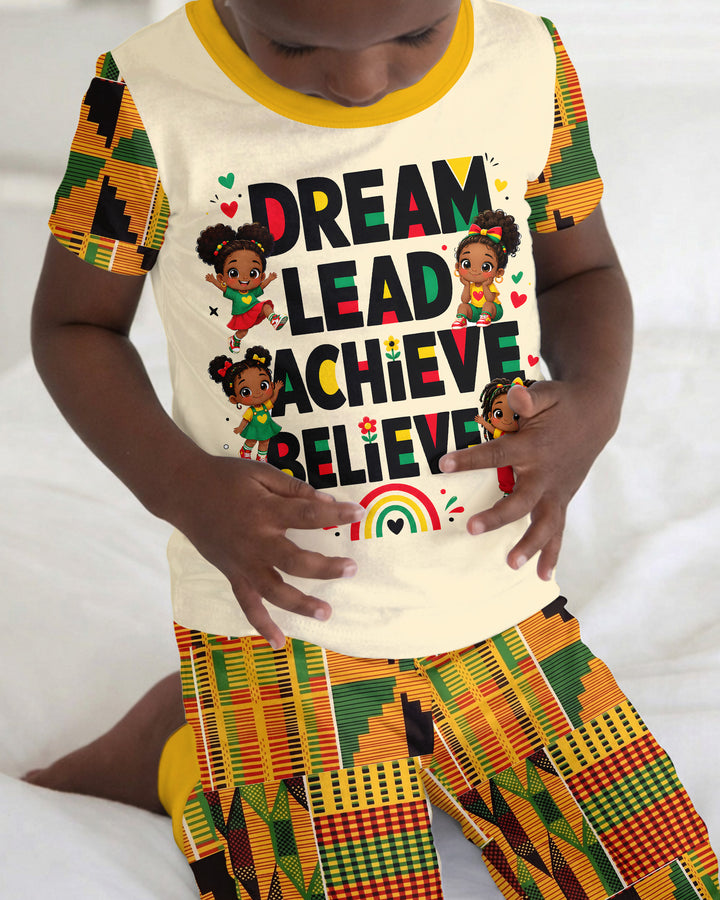 Black Girl Dream Lead Achieve Believe Bamboo Two Piece Short Sleeve Pajama Set
